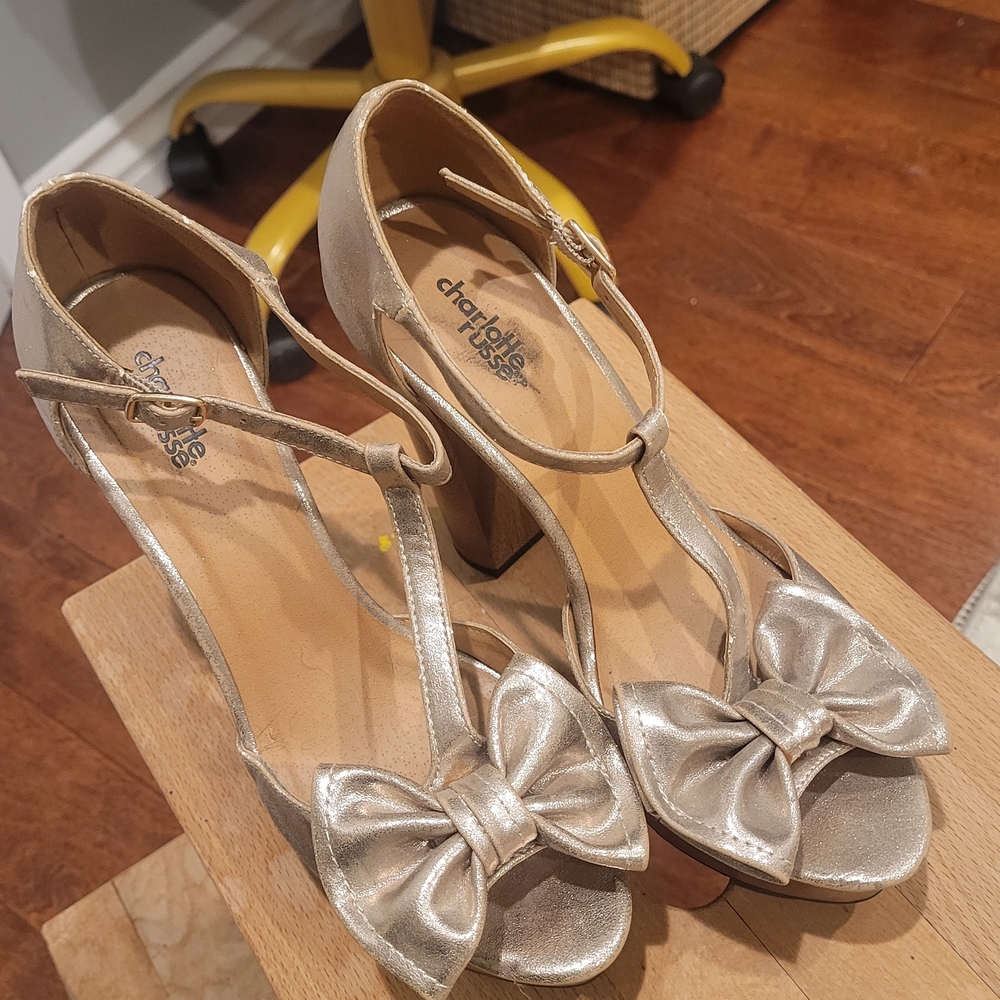 Charlotte Russe Metallic Heels with Bow Accent